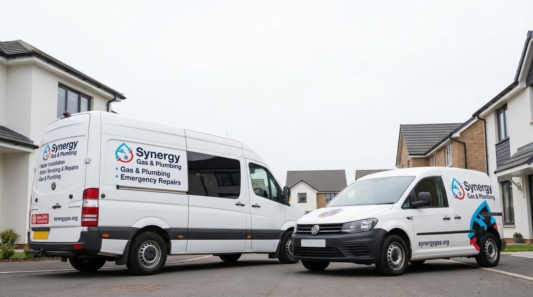 Synergy Gas and Plumbing vans out on the road
