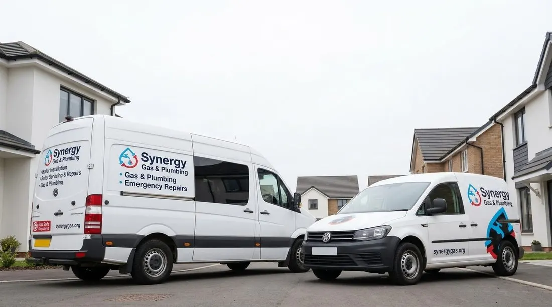 Synergy Gas and Plumbing vans out on the road