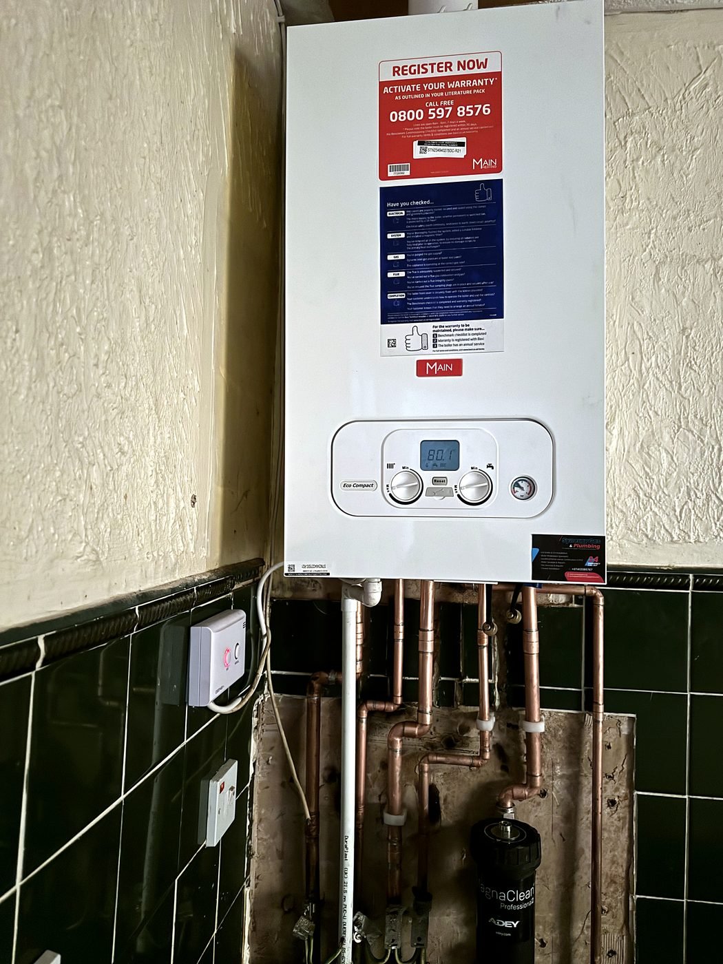 Main Eco Compact combi installed with new copper pipework